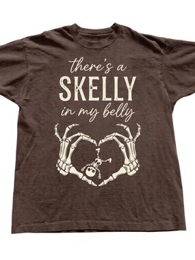 Gildan Brown Short Sleeve Tee with Cream Skeleton Graphic